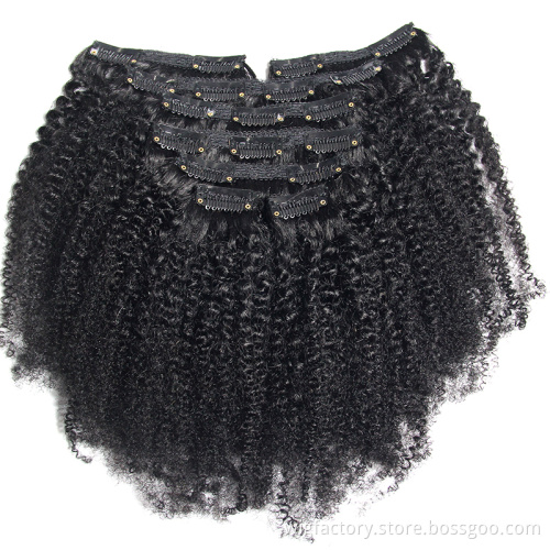 Clip in Afro Hair Extensions 4B Brazilian Hair,Remy Hair Extensions 100% Human Natural Black 8PCS 140Gram